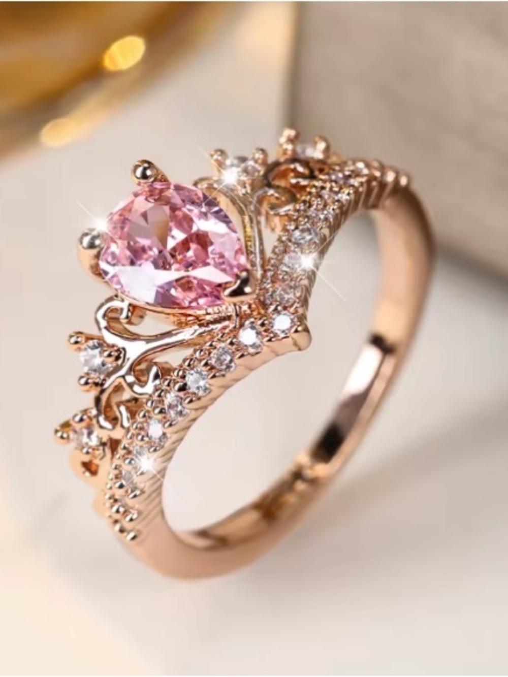 Luxury Pink Heart Zircon Ring. - Picture 7 of 8